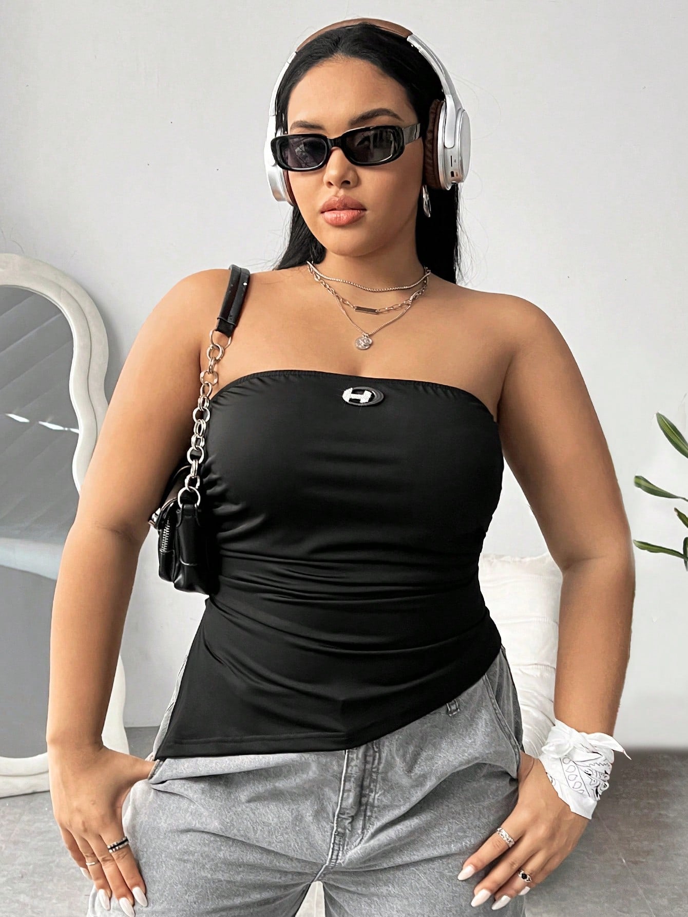 Plus Size Women'S Asymmetric Hem Bandeau Top