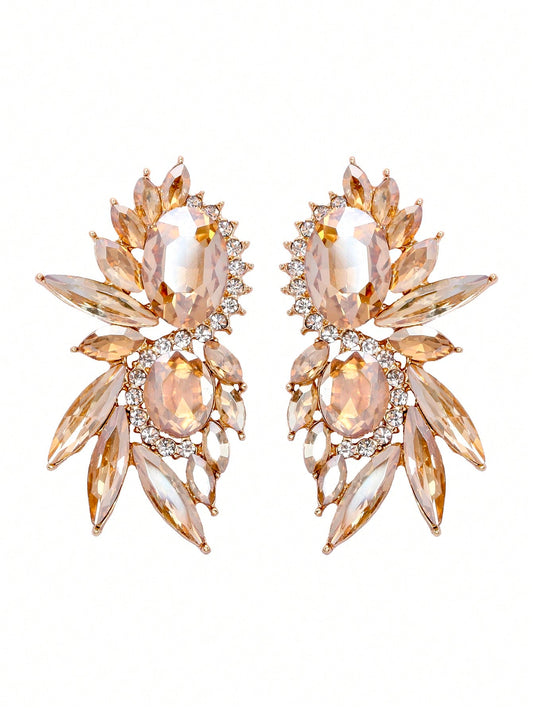 1 pair Champagne Glass Rhinestone Earrings