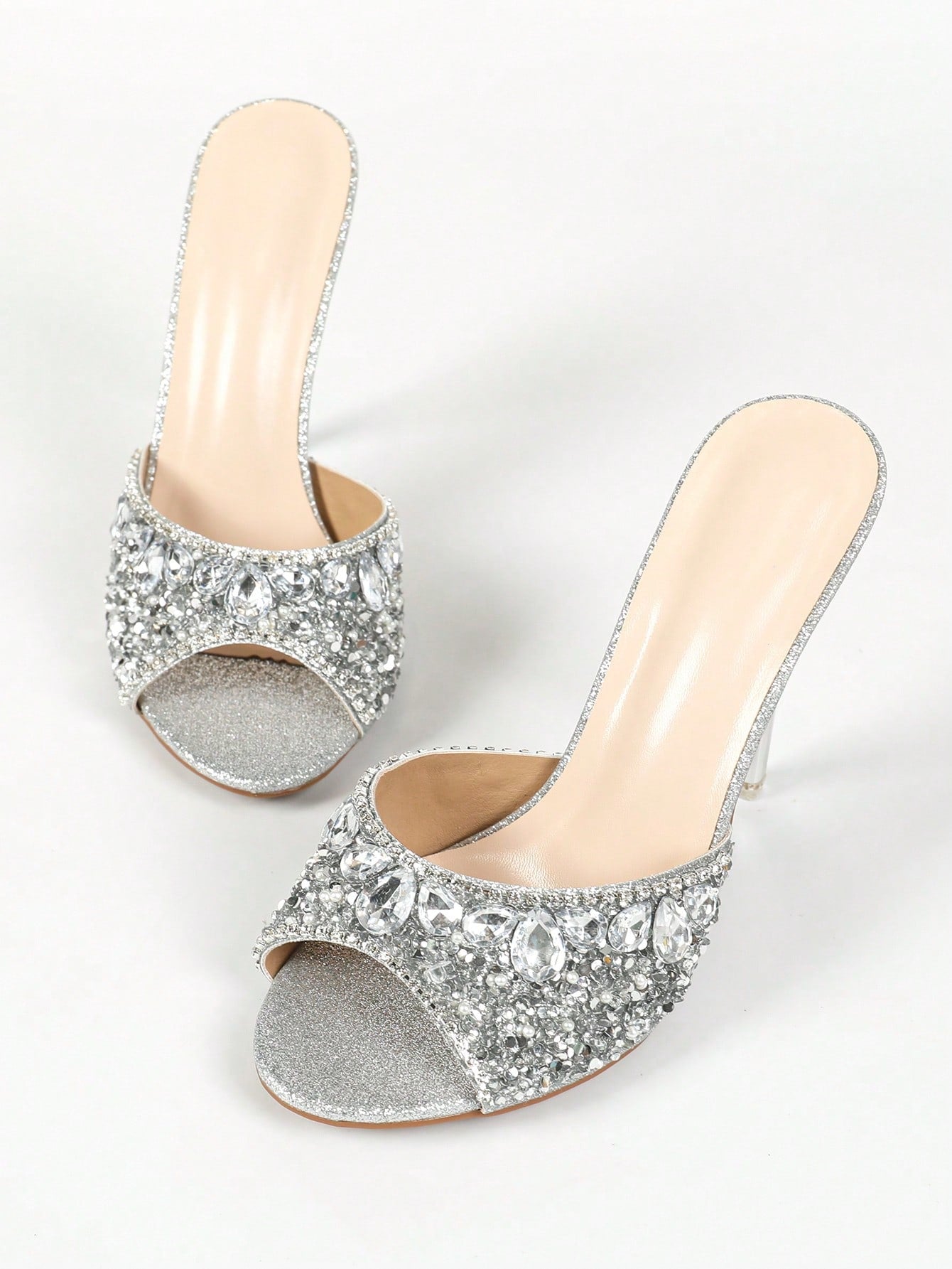 High Heels Round Toe Clear With Shiny Rhinestone High Heeled Sandals