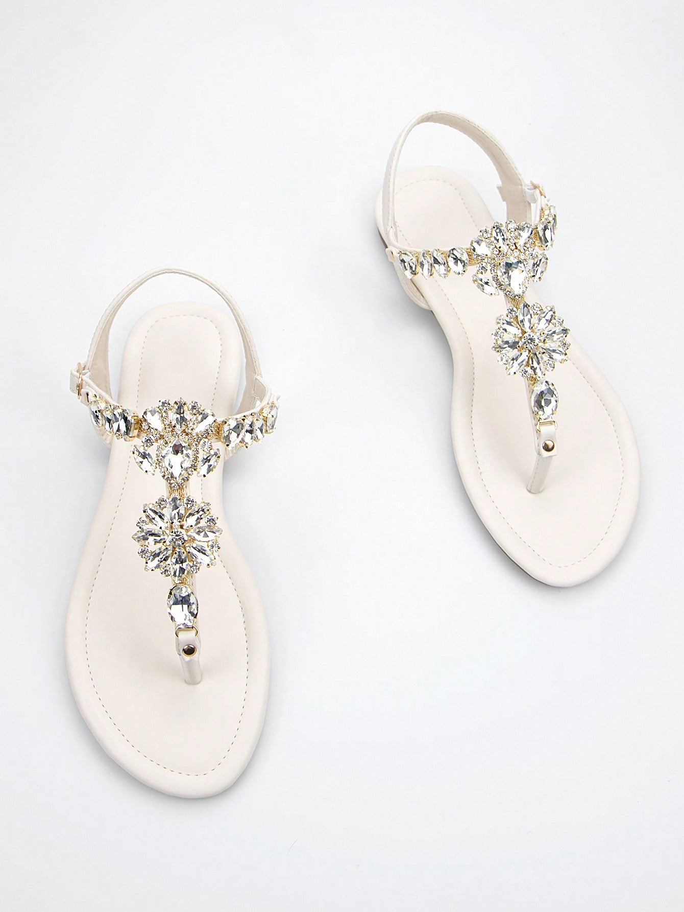 Women's Gorgeous Rhinestone Decor Black Lycra Fabric Comfortable Flat Sandals With Ankle Strap