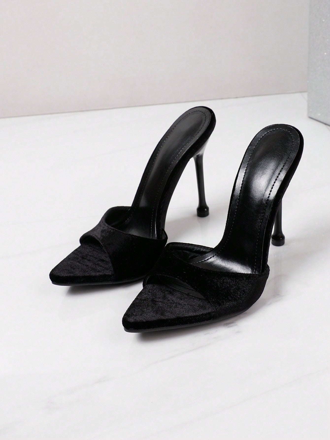 Women's Pointed Toe Velvet Fashion Slim High Heel Sandals