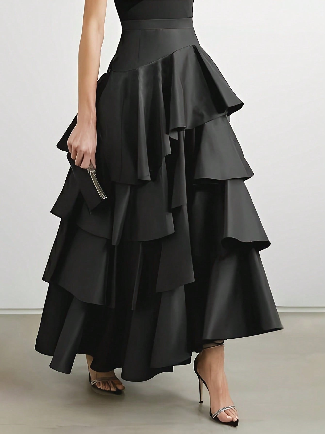 Elegant Layer Ruffle Hem Maxi Skirt