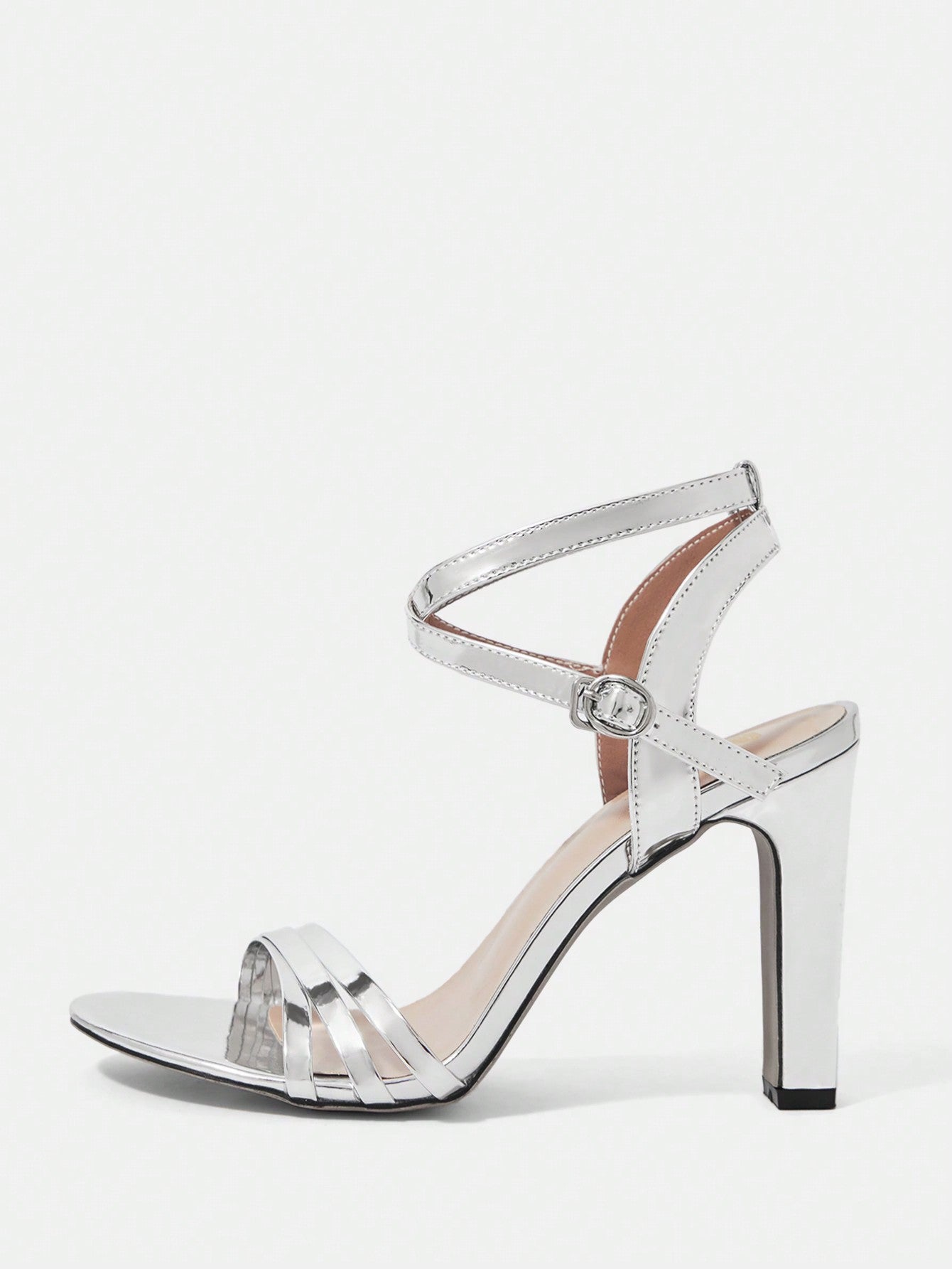 Belle Round Toe Chunky Heel Simple Style Women'S Silver High-Heeled Sandals