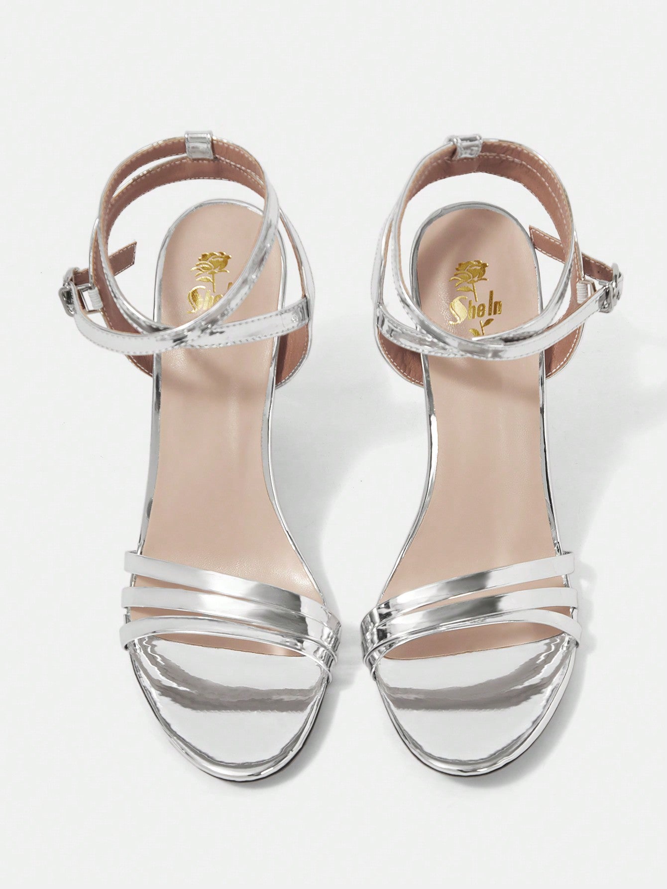 Round Toe Chunky Heel Silver High-Heeled Sandals