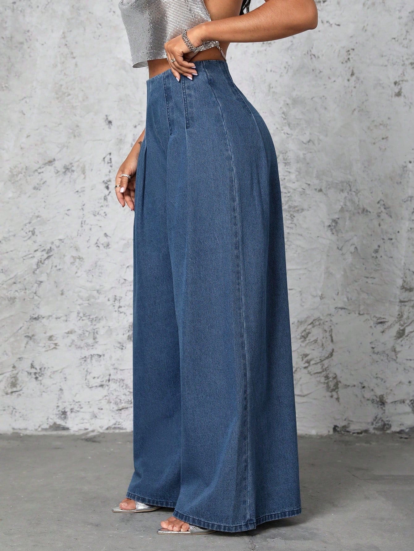 Sexy Pleated Wide Leg Denim Pants