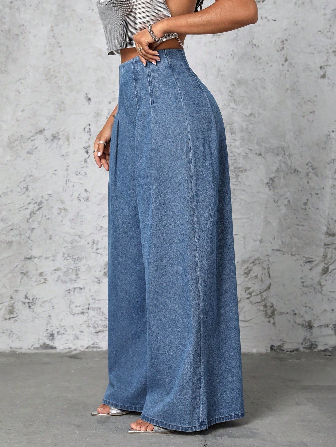 Sexy Pleated Wide Leg Denim Pants