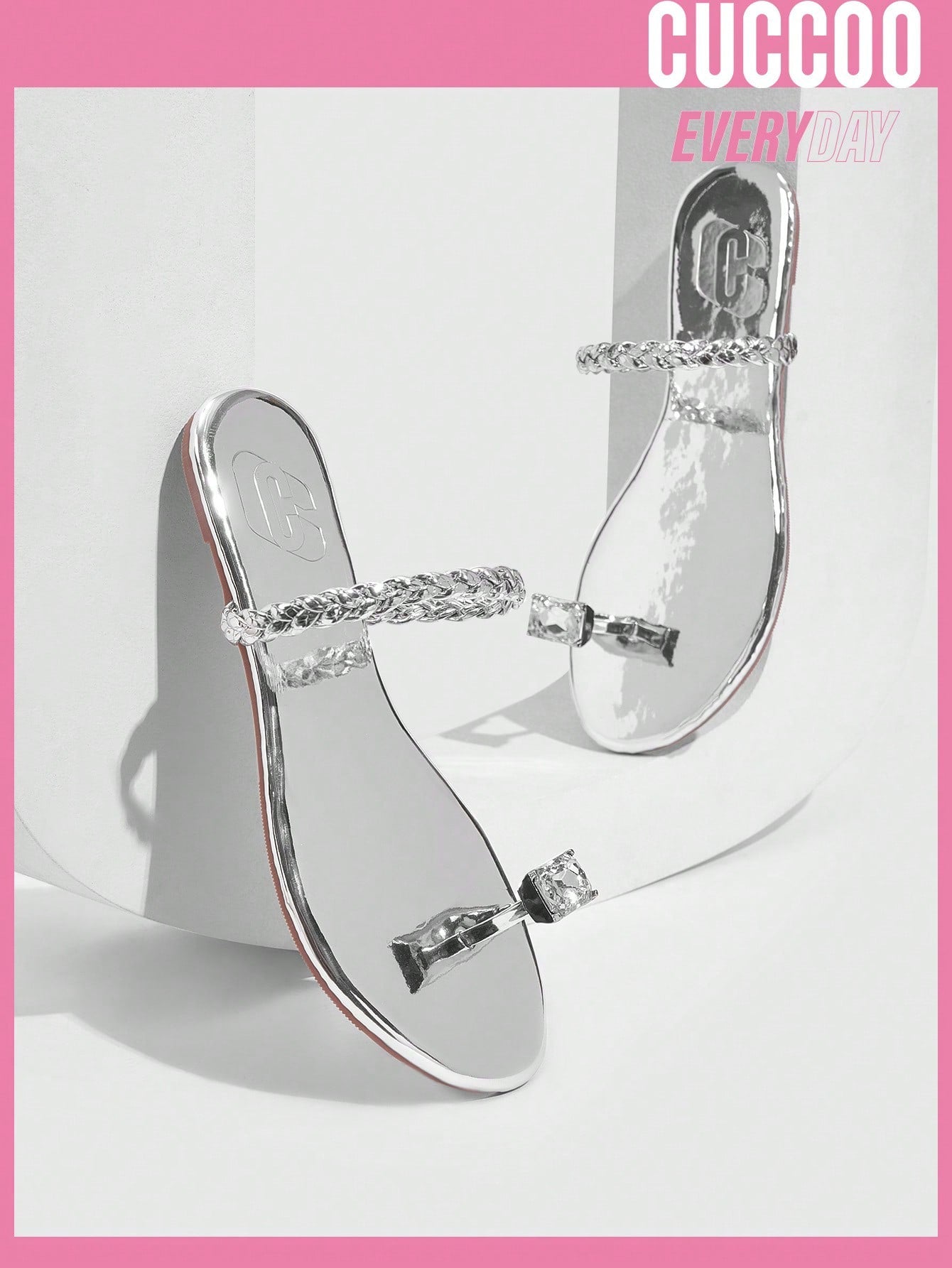 Cuccoo Everyday Collection Woman Shoes Fashionable Silver Flat Sandals For Women For Spring And Summer