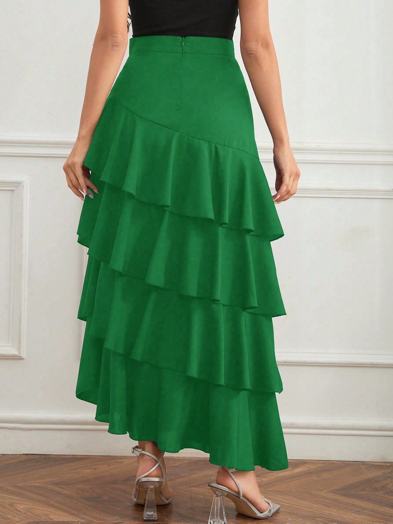 Elegant Layer Ruffle Hem Maxi Skirt