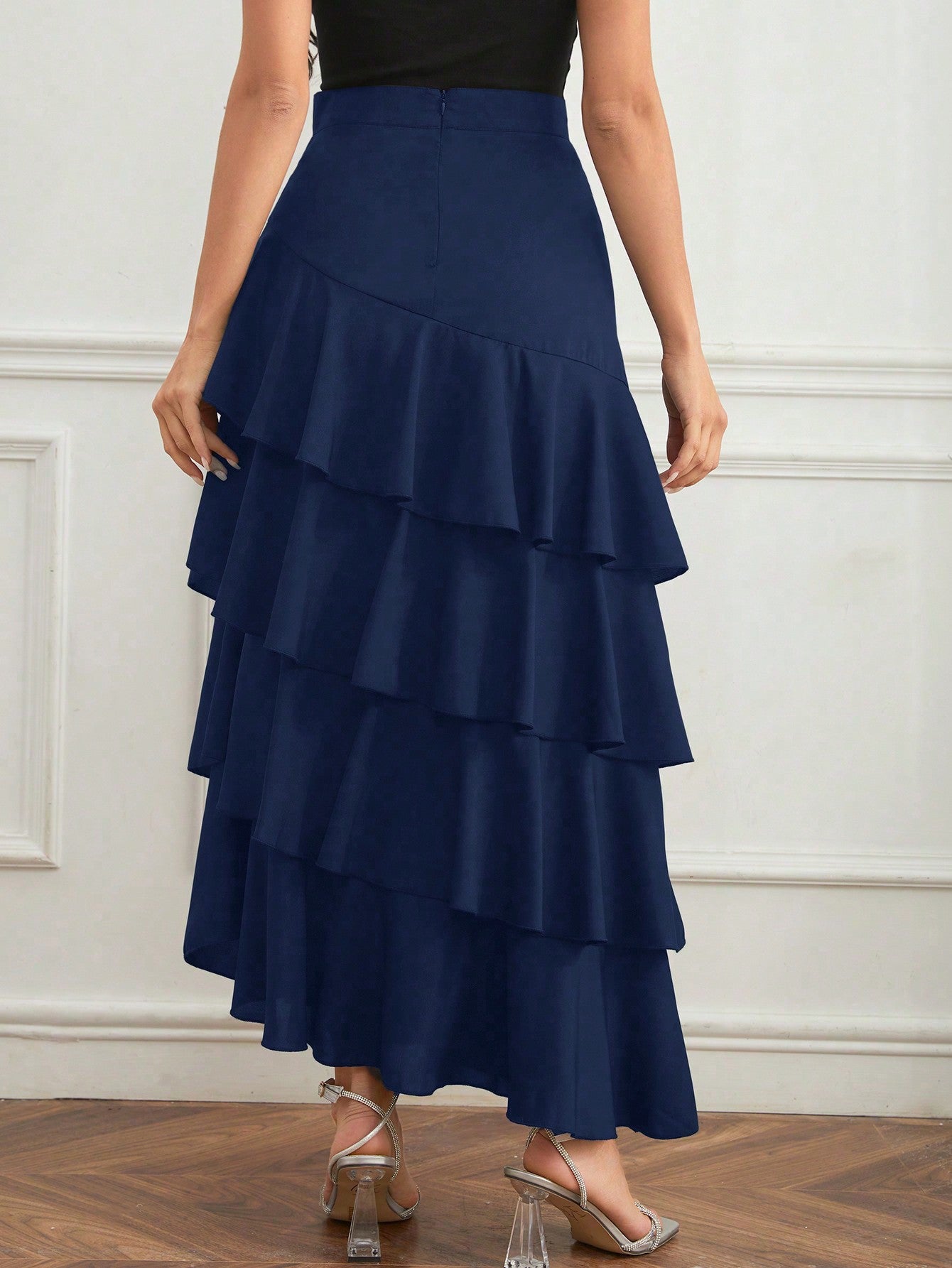 Elegant Layer Ruffle Hem Maxi Skirt