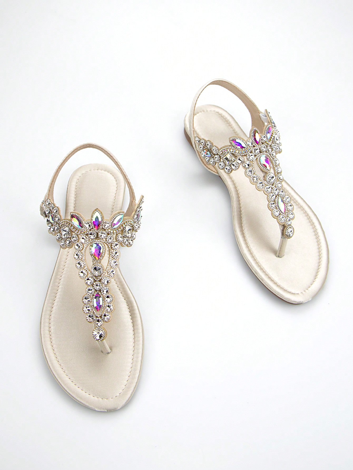 Women's Gorgeous Rhinestone Decor Black Lycra Fabric Comfortable Flat Sandals With Ankle Strap