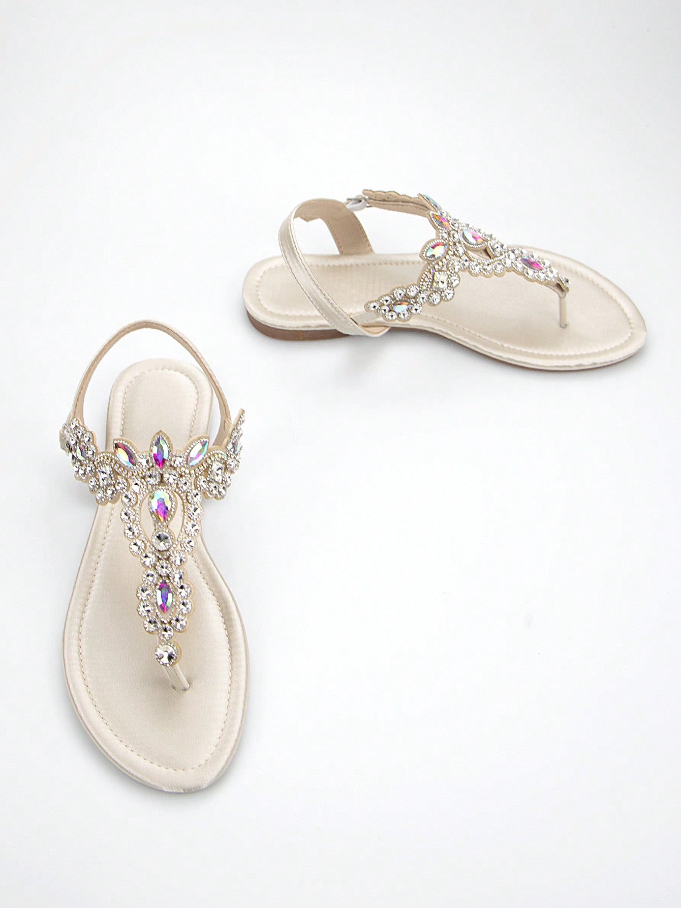 Women's Gorgeous Rhinestone Decor Black Lycra Fabric Comfortable Flat Sandals With Ankle Strap