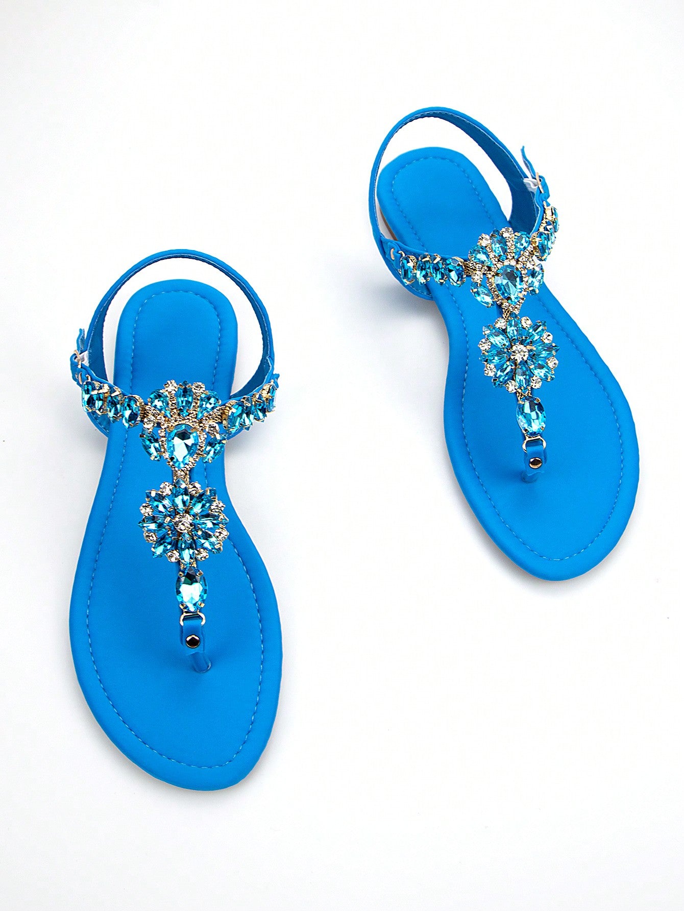 Women's Gorgeous Rhinestone Decor Black Lycra Fabric Comfortable Flat Sandals With Ankle Strap