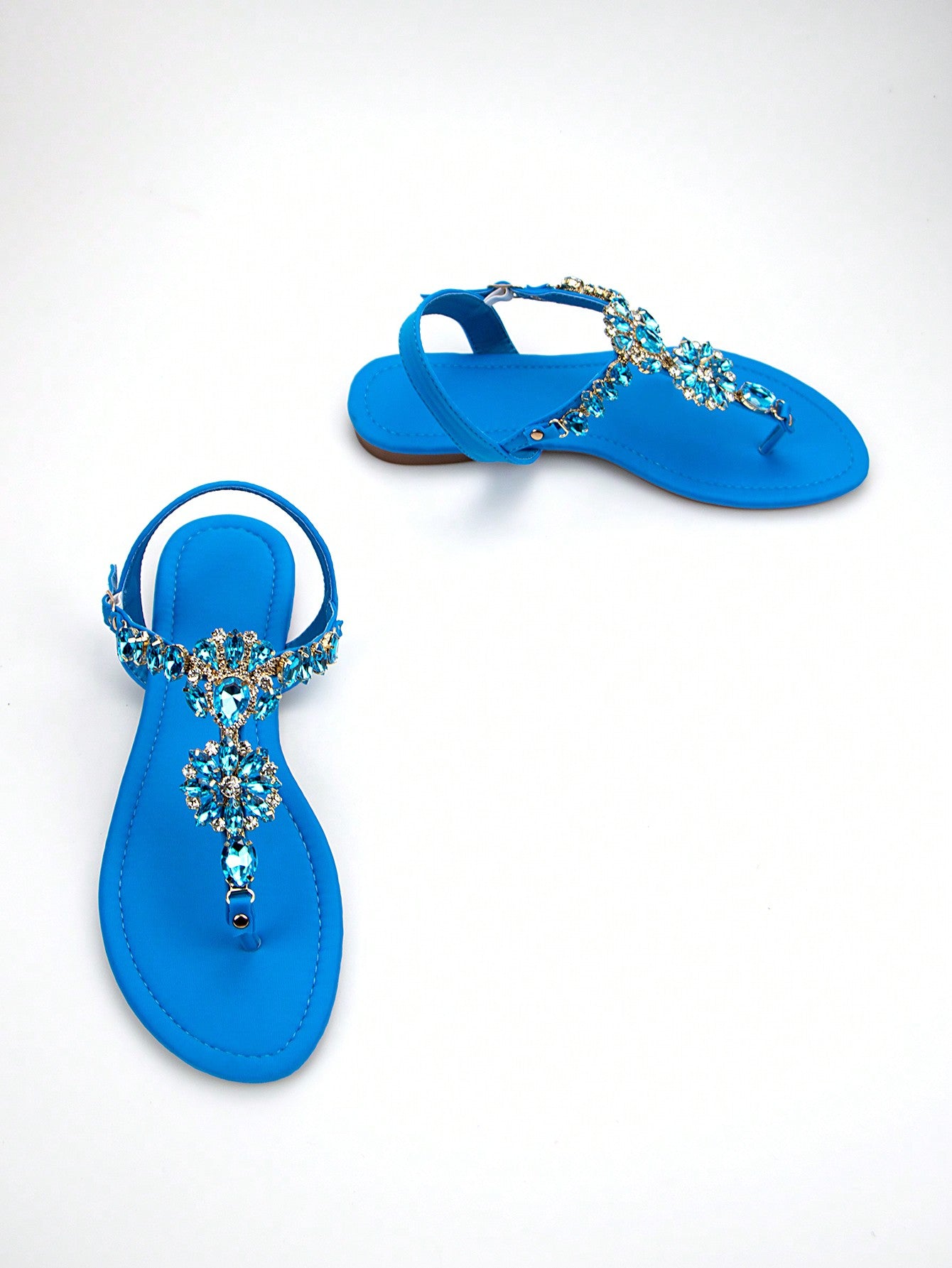 Women's Gorgeous Rhinestone Decor Black Lycra Fabric Comfortable Flat Sandals With Ankle Strap