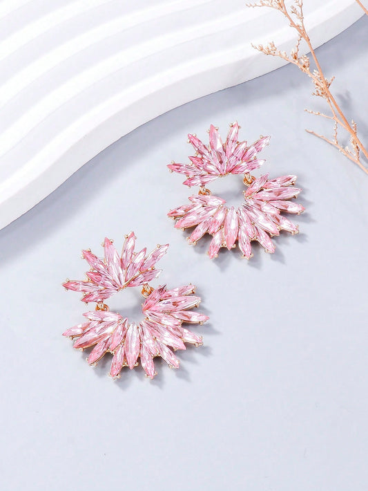 1 Pair Sparkling Rhinestone Flower Statement Earrings