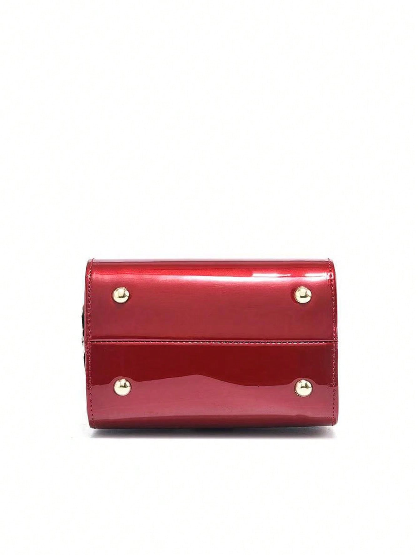 Patent Leather Clutch Bag With Rhinestone Detailing