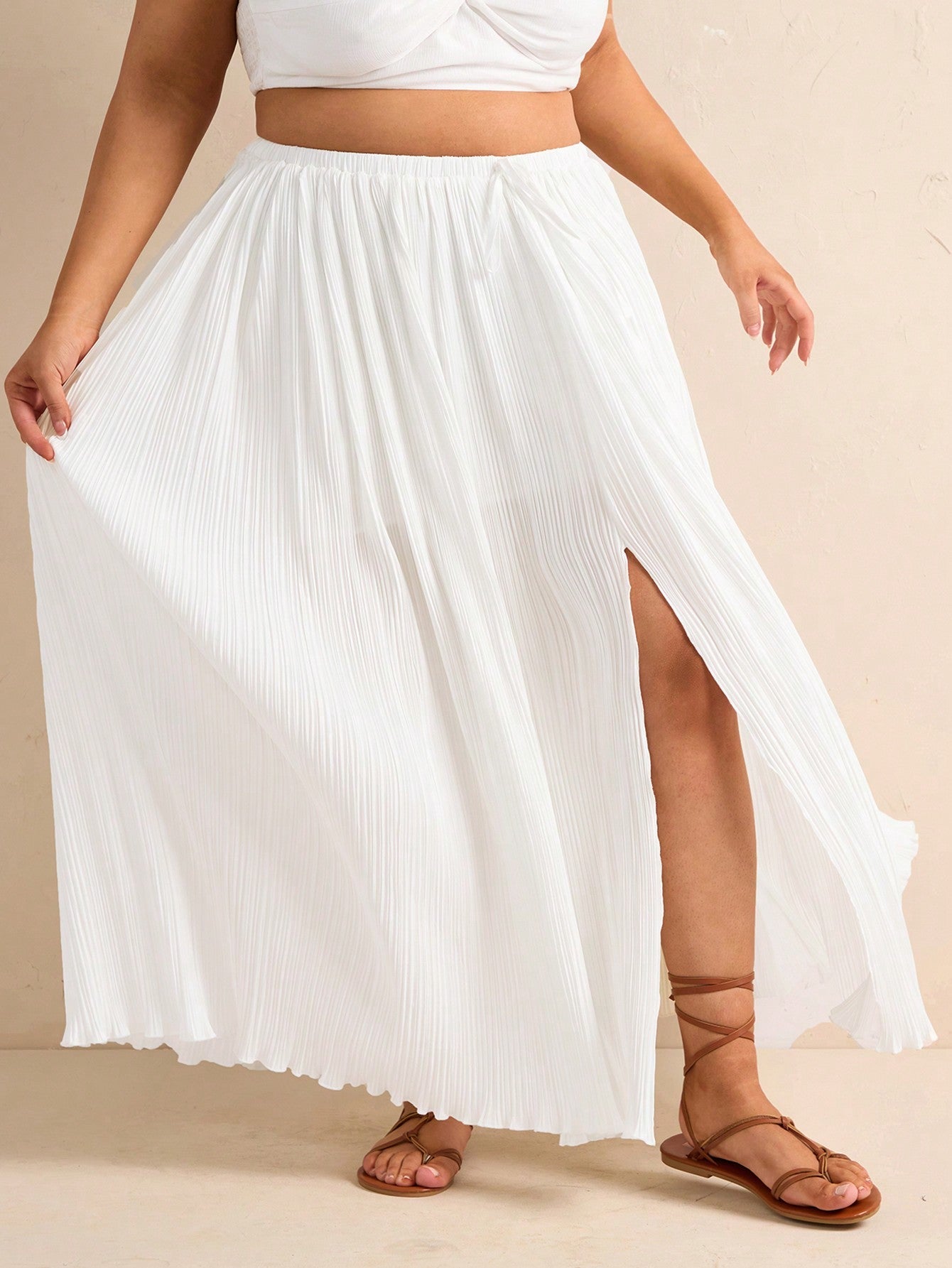 Plus Size Women's Solid Color High Slit Hem Midi Skirt