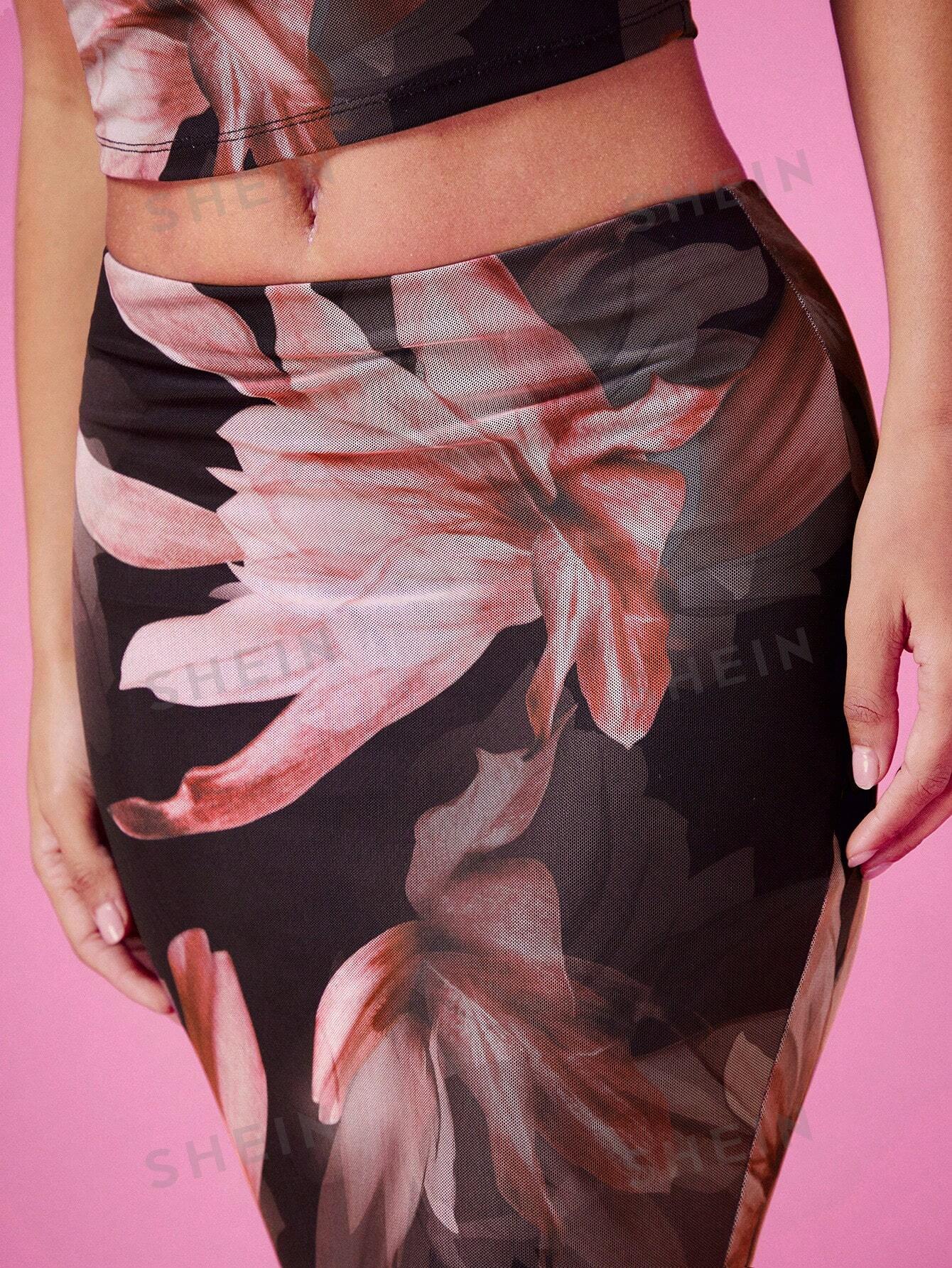 Flower Print Pleated Skirt