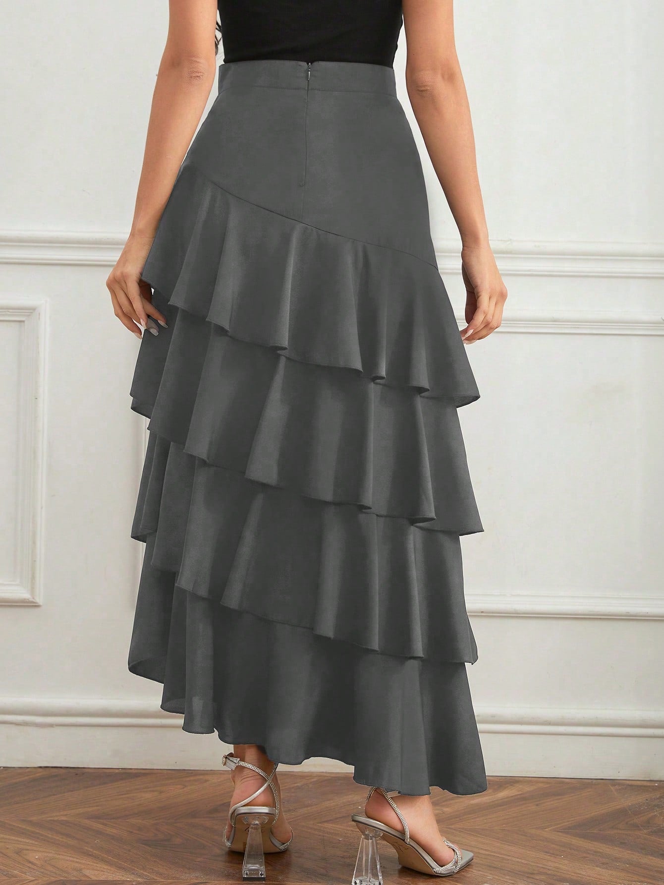 Elegant Layer Ruffle Hem Maxi Skirt