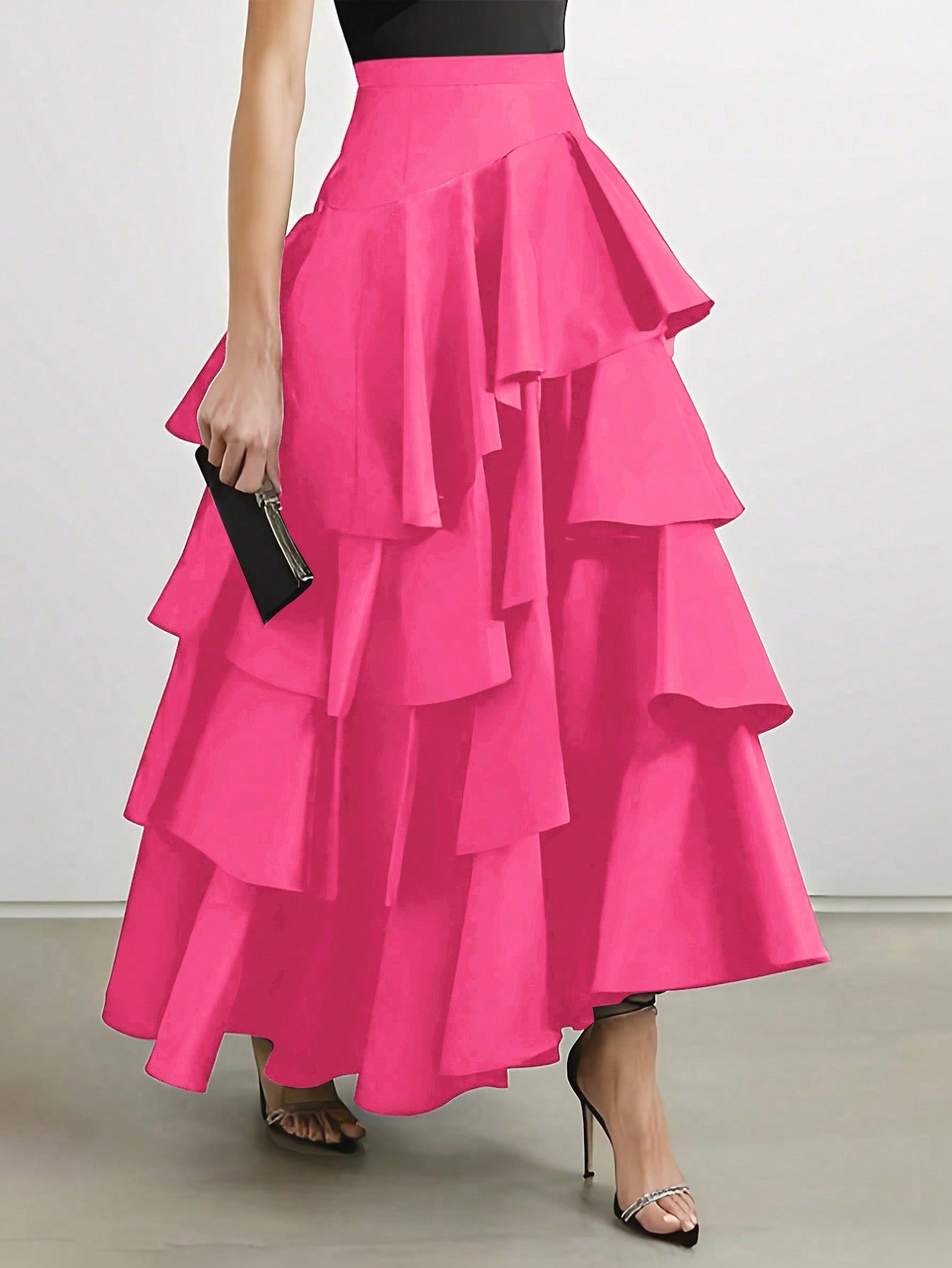 Elegant Layer Ruffle Hem Maxi Skirt