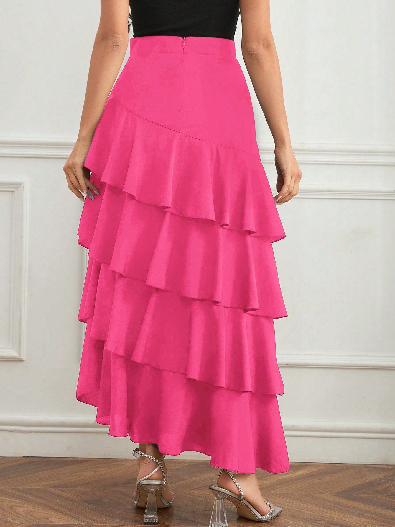 Elegant Layer Ruffle Hem Maxi Skirt