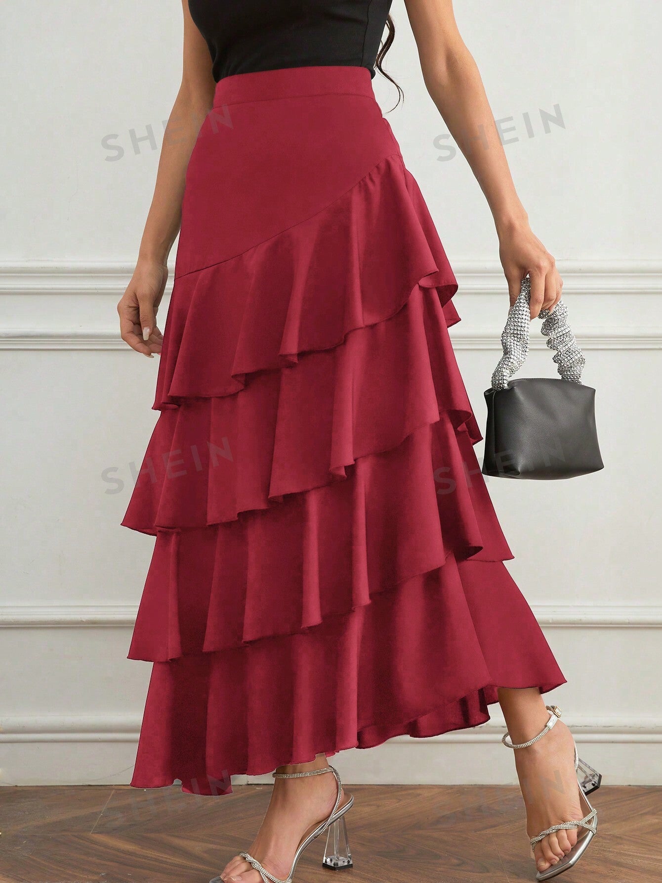 Elegant Layer Ruffle Hem Maxi Skirt