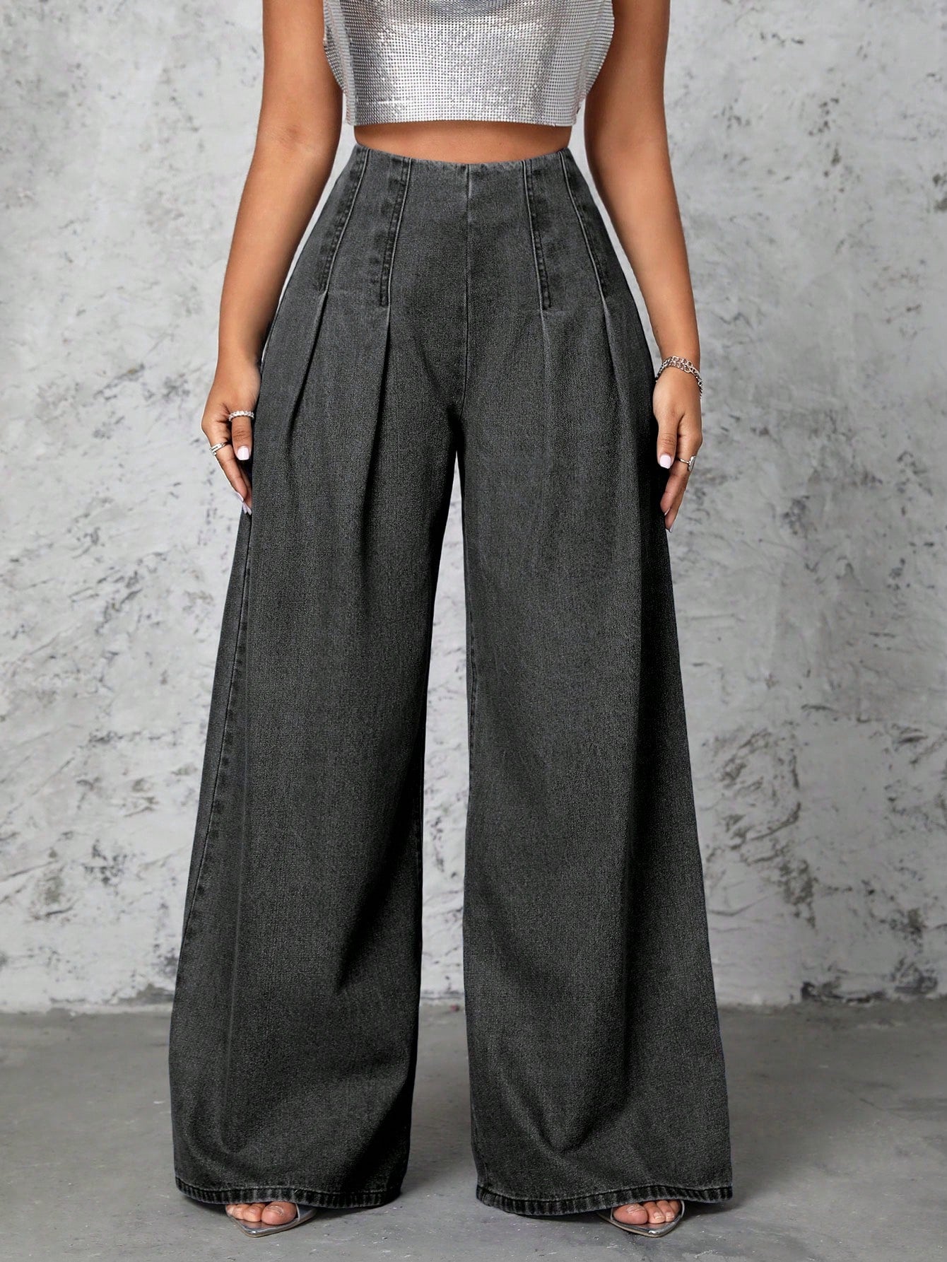 Sexy Pleated Wide Leg Denim Pants