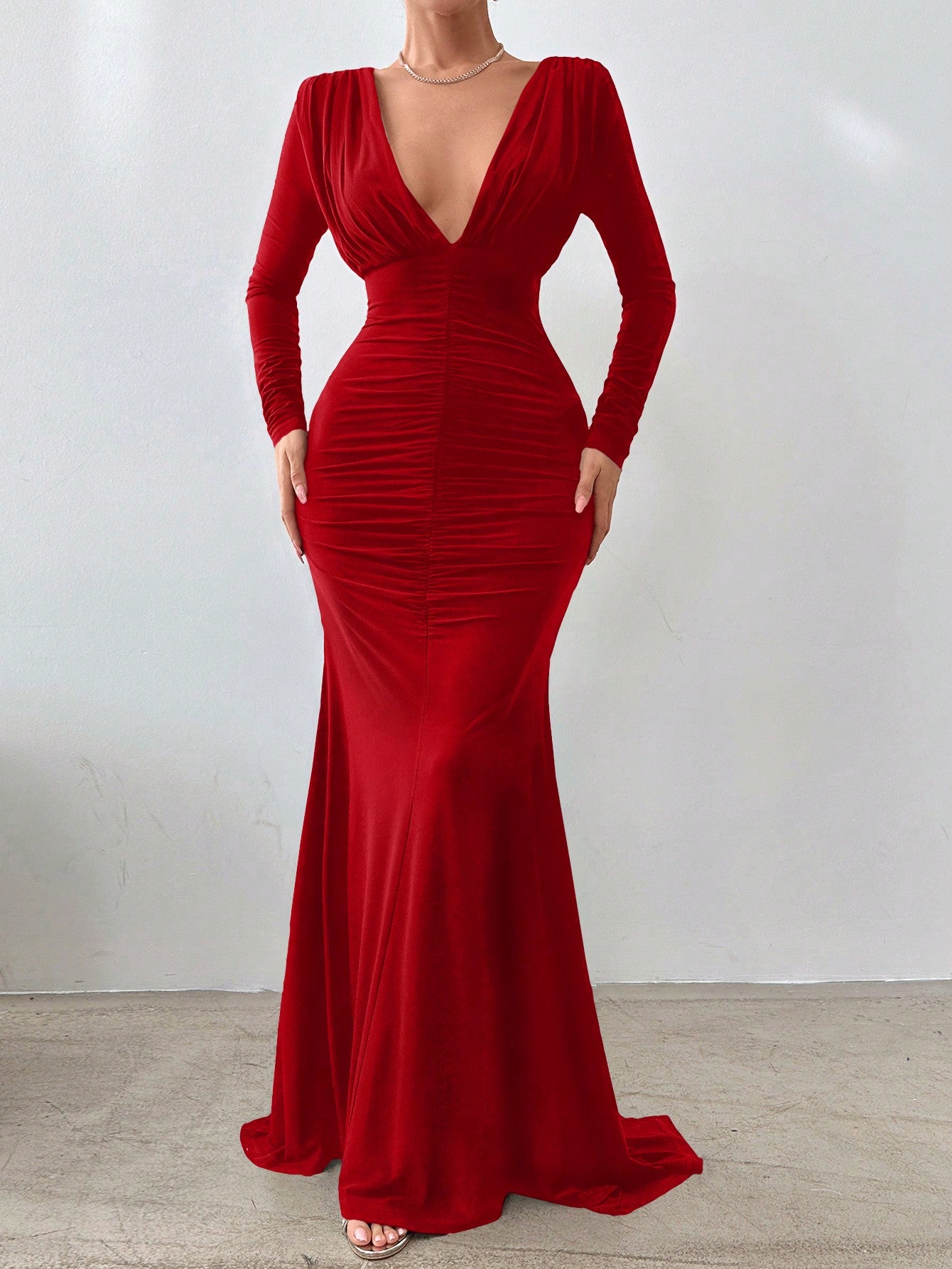 Ladies' Solid Color Simple Daily Deep V-Neck Party Dress