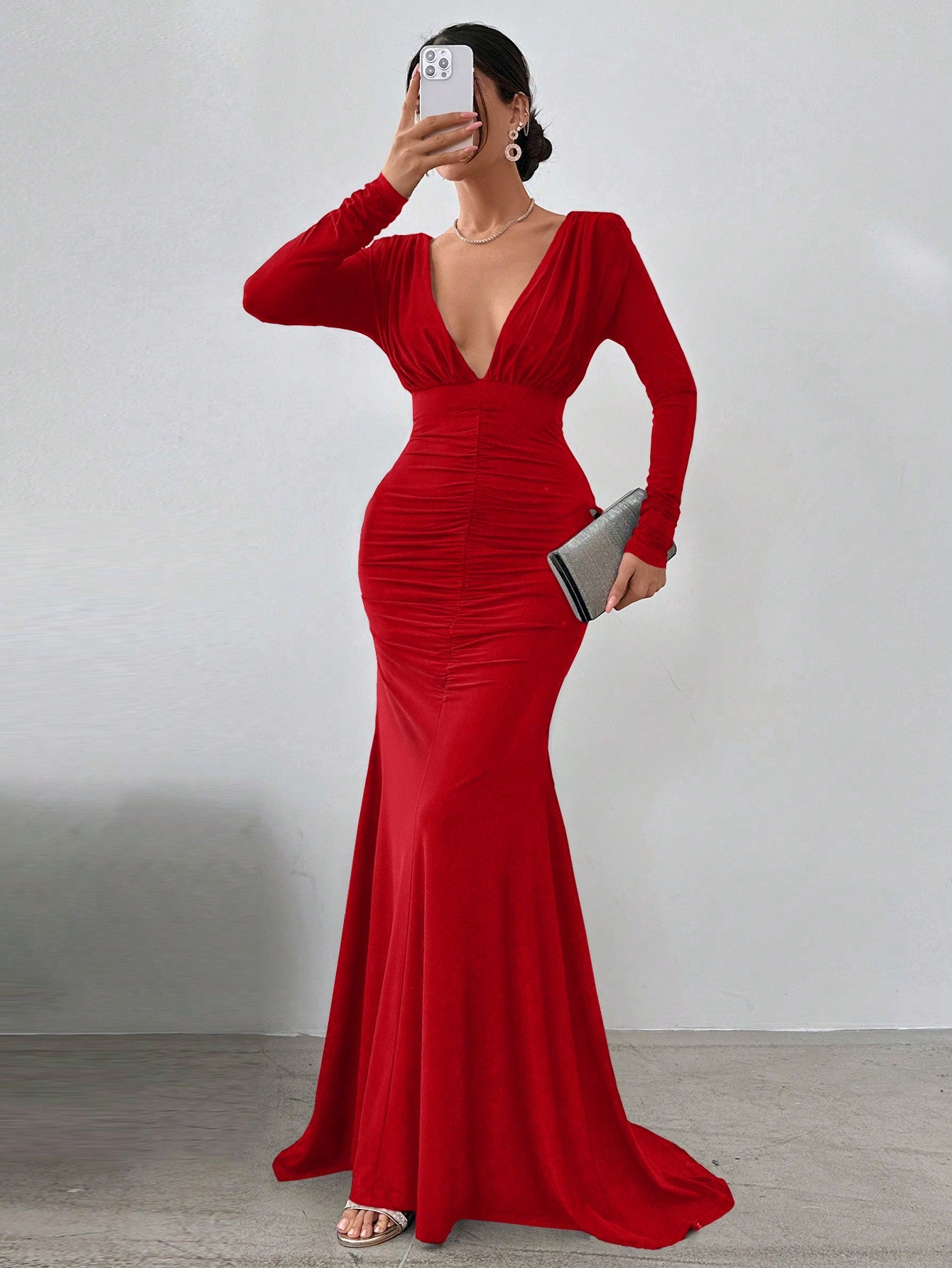 Ladies' Solid Color Simple Daily Deep V-Neck Party Dress
