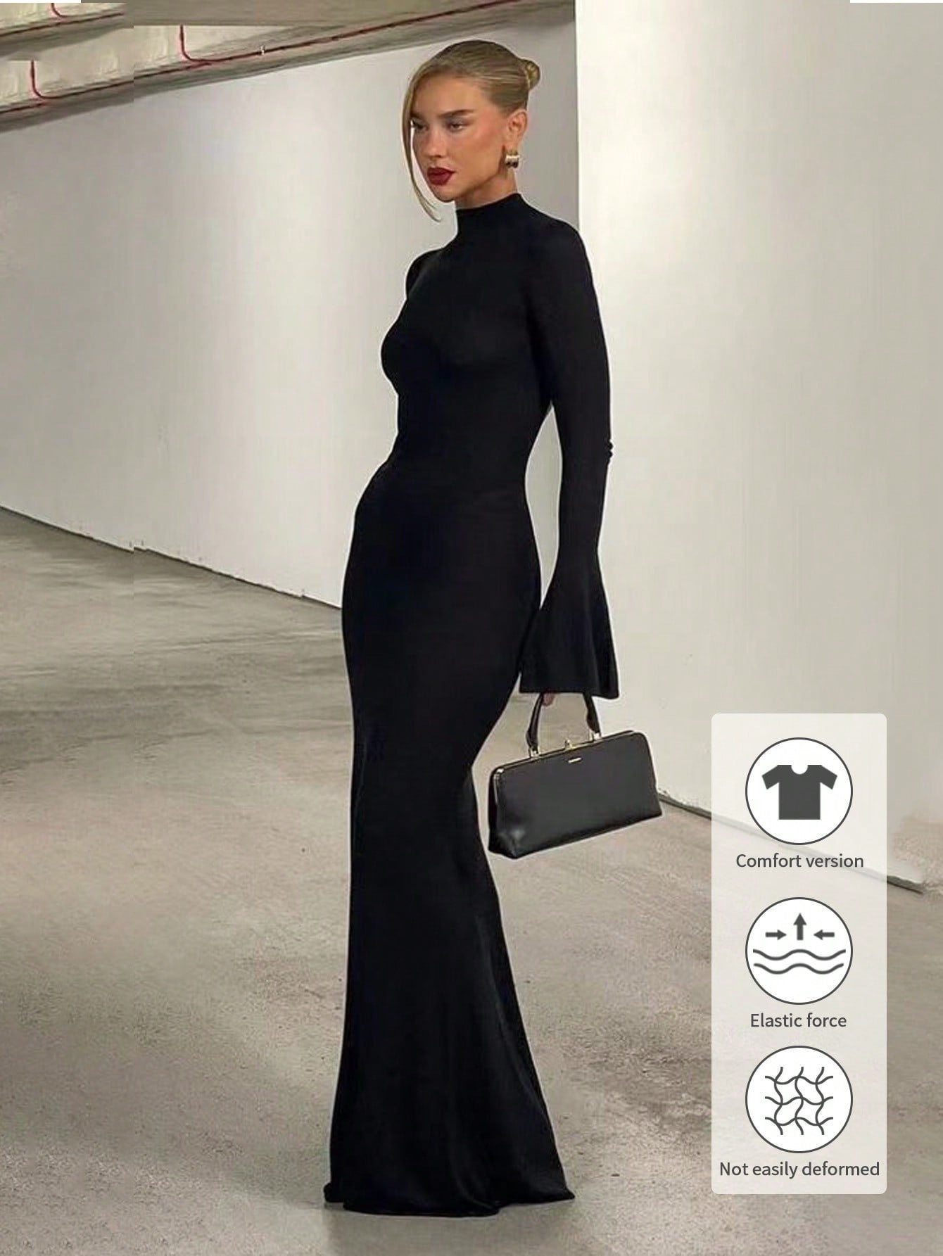 Elegant Stylish Turtleneck Long Sleeve Flared Cuffs Bodycon Mermaid Maxi Dress