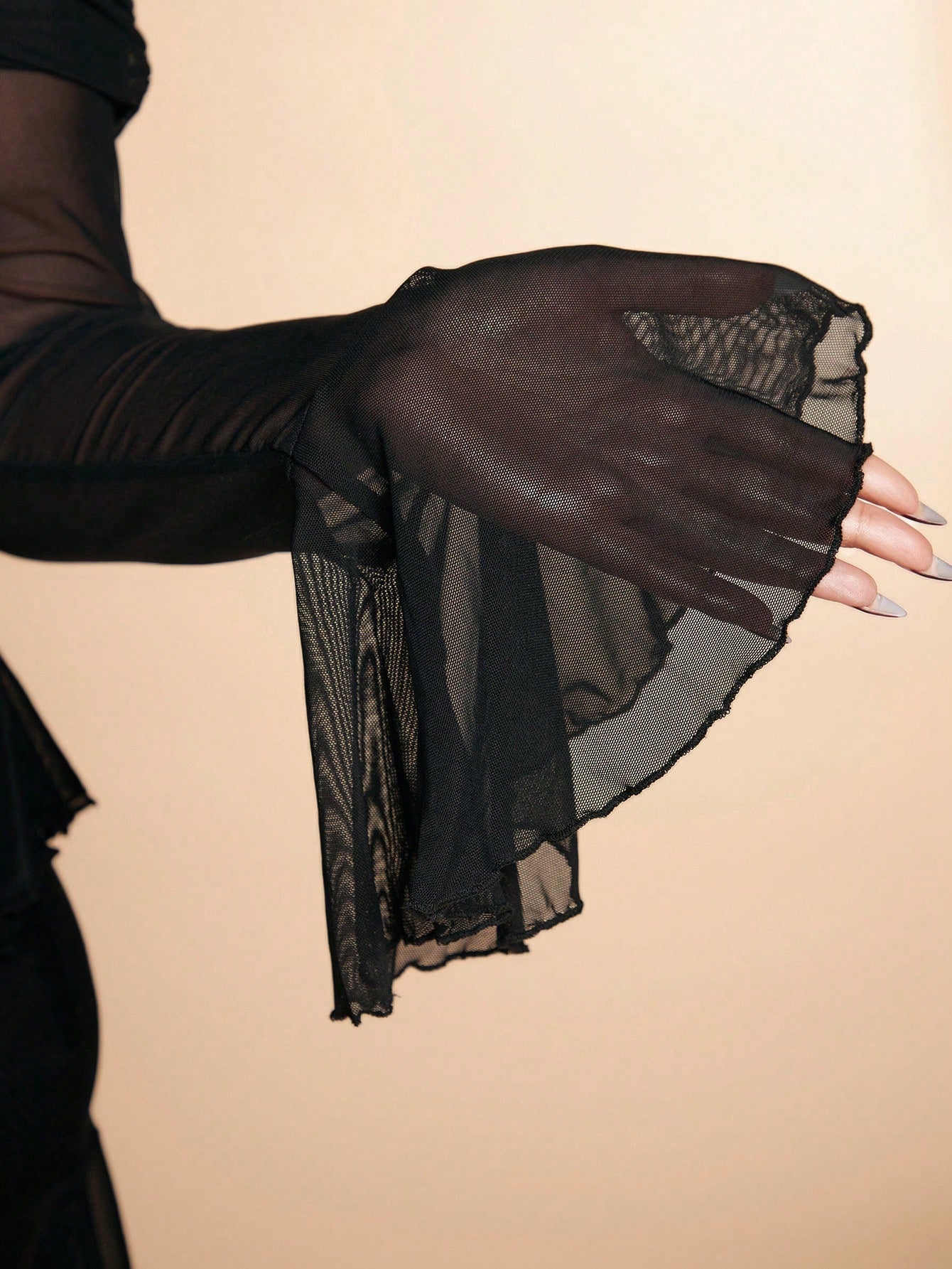 Plus Size Solid Black Mesh Tulle One Shoulder Ruffle High Slit Hem Long Elegant Sexy Dress