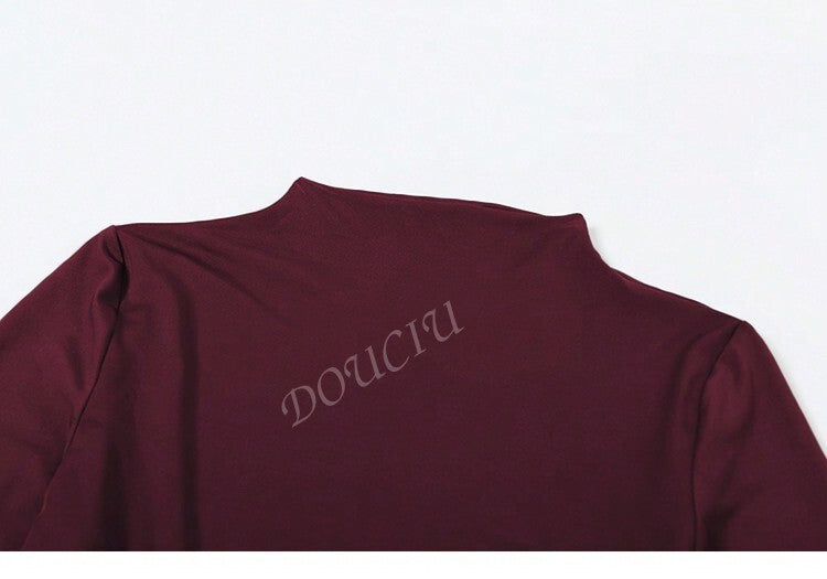 Women Fitted Crew Neck Long Sleeve Ruffle Hem Solid Color Dress, Spring/Autumn