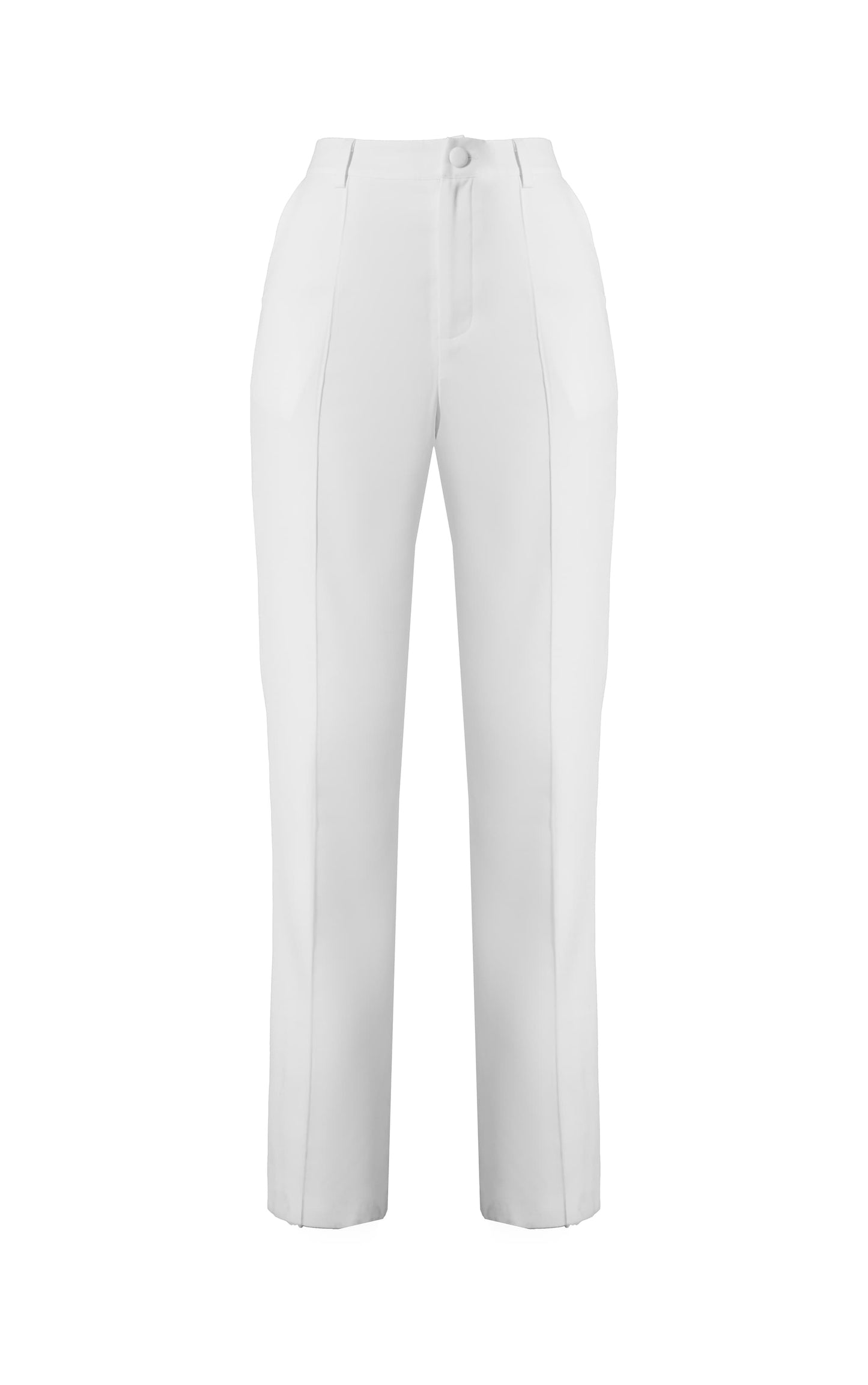 White Woven Pintuck Straight Leg Trousers