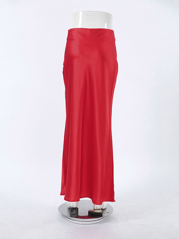 Long Red Pencil Mermaid Zipper Skirts