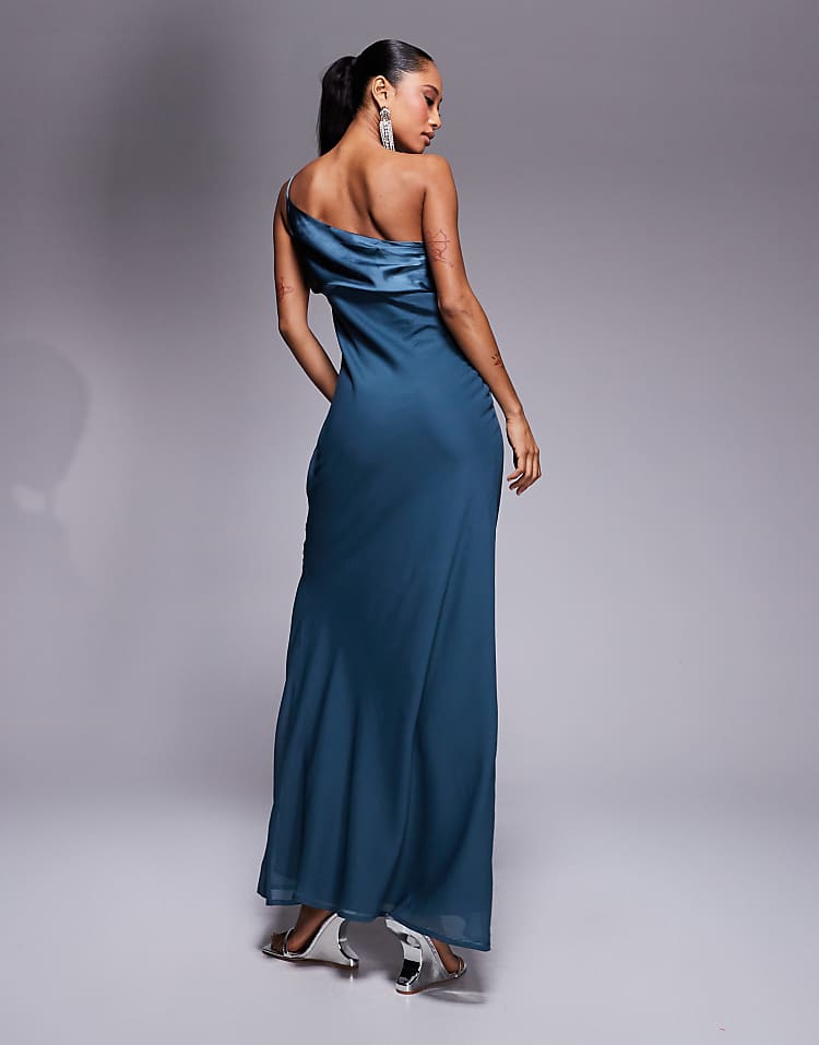 one shoulder maxi dress asos ASOS DESIGN one shoulder draped maxi dress in olive green