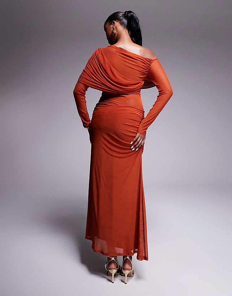 slouchy maxi dress Adeline Stripe Slouchy One Shoulder Maxi Dress Blue / Small