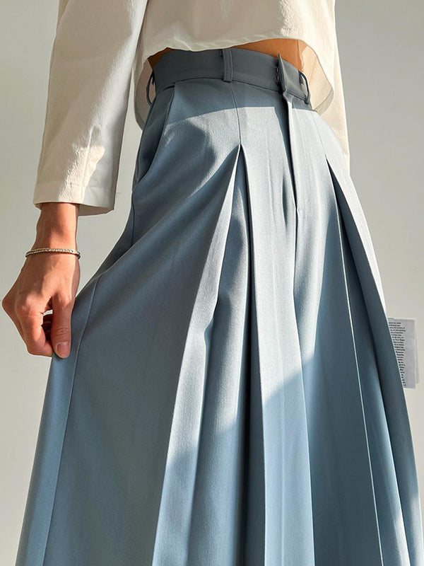 High Waisted Wide Leg Pleated Solid Color Casual Pants