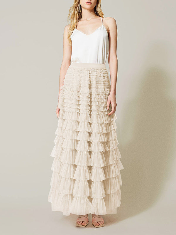 A-Line High Waisted Solid Color Tulle Skirts
