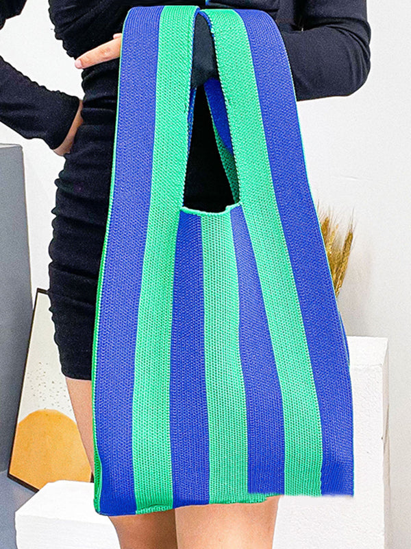 Contrast Color Striped Bags Woven Handbag