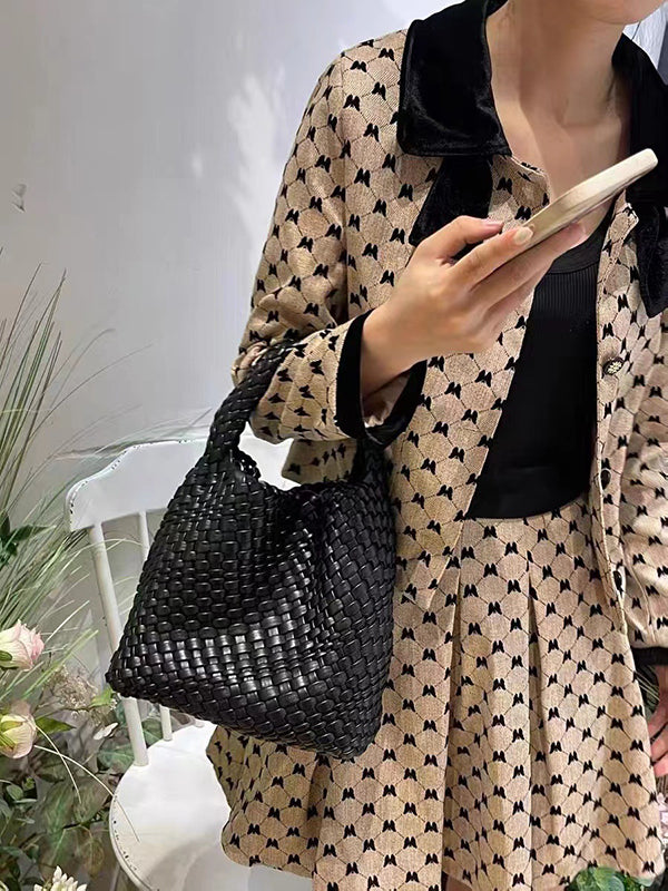 Solid Color Woven Bags Handbags