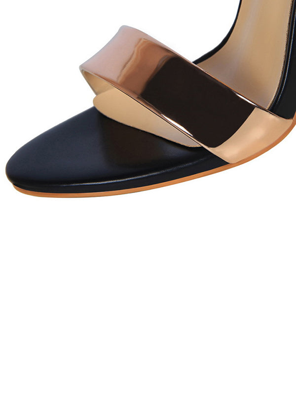 Belt Buckle Open Toe Shiny Split-Joint Pumps Sandals