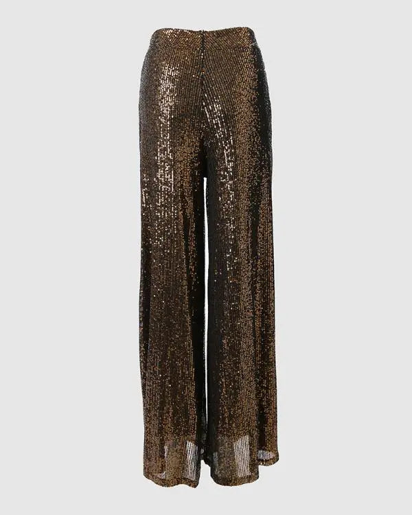 High Waist Sequin Wide Leg Flared Pants