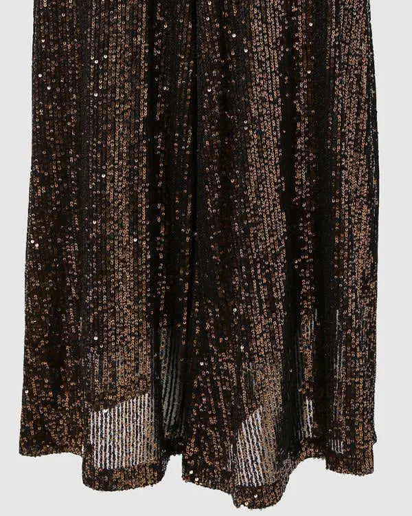 High Waist Sequin Wide Leg Flared Pants