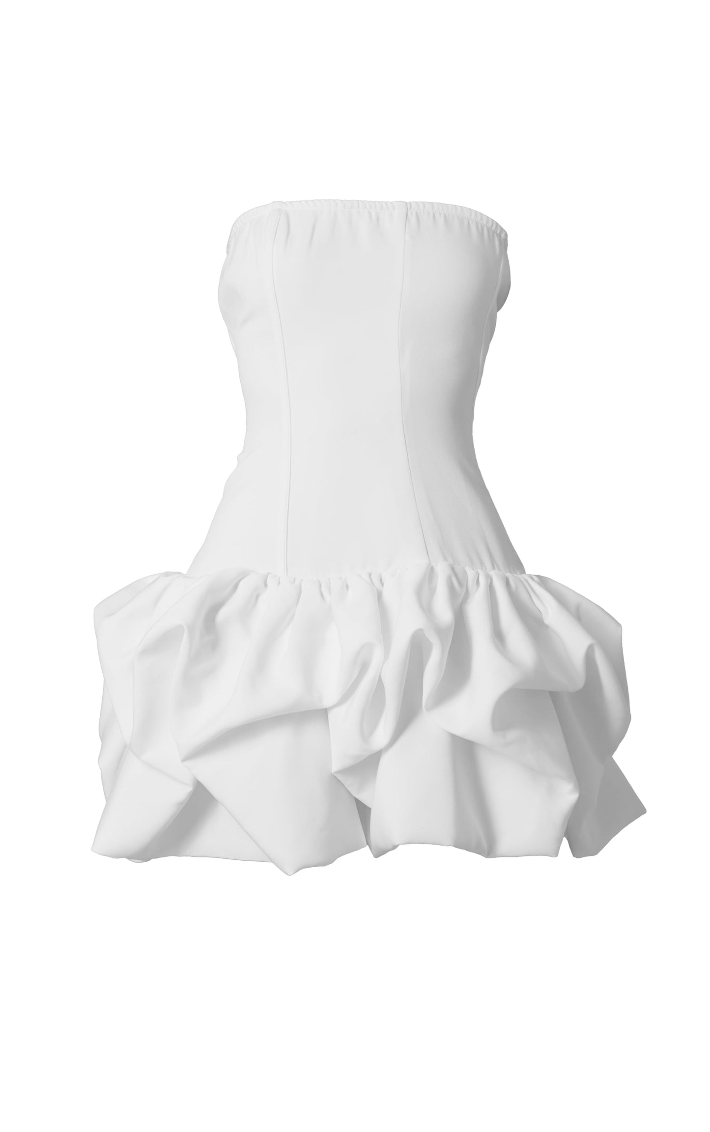 White Woven Corset Puffball Mini Dress