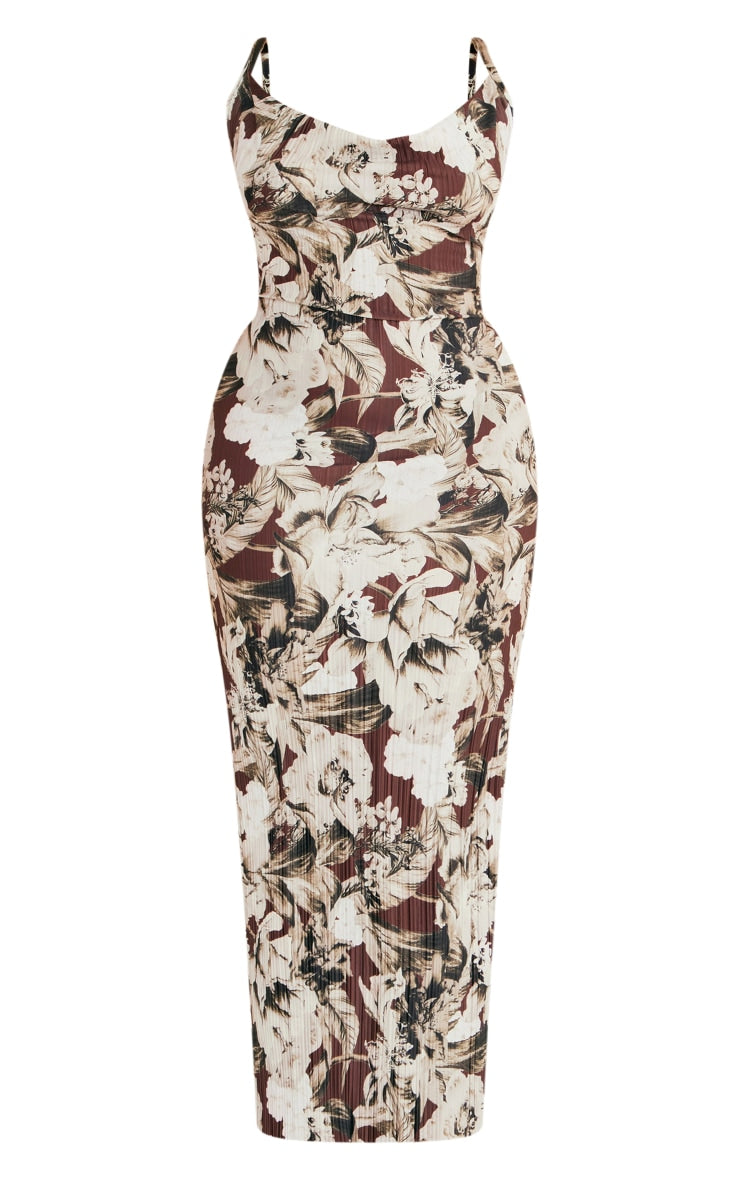 Plus Multi Printed Plisse Cowl Neck Maxi Dress