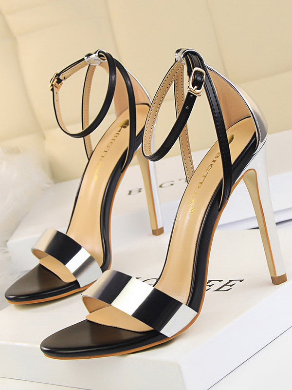 Belt Buckle Open Toe Shiny Split-Joint Pumps Sandals