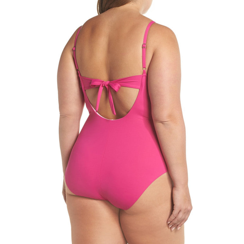 Plus Size Swimwear Solid Color Cross Flounce Woman Bikini One Piece Swimsuit