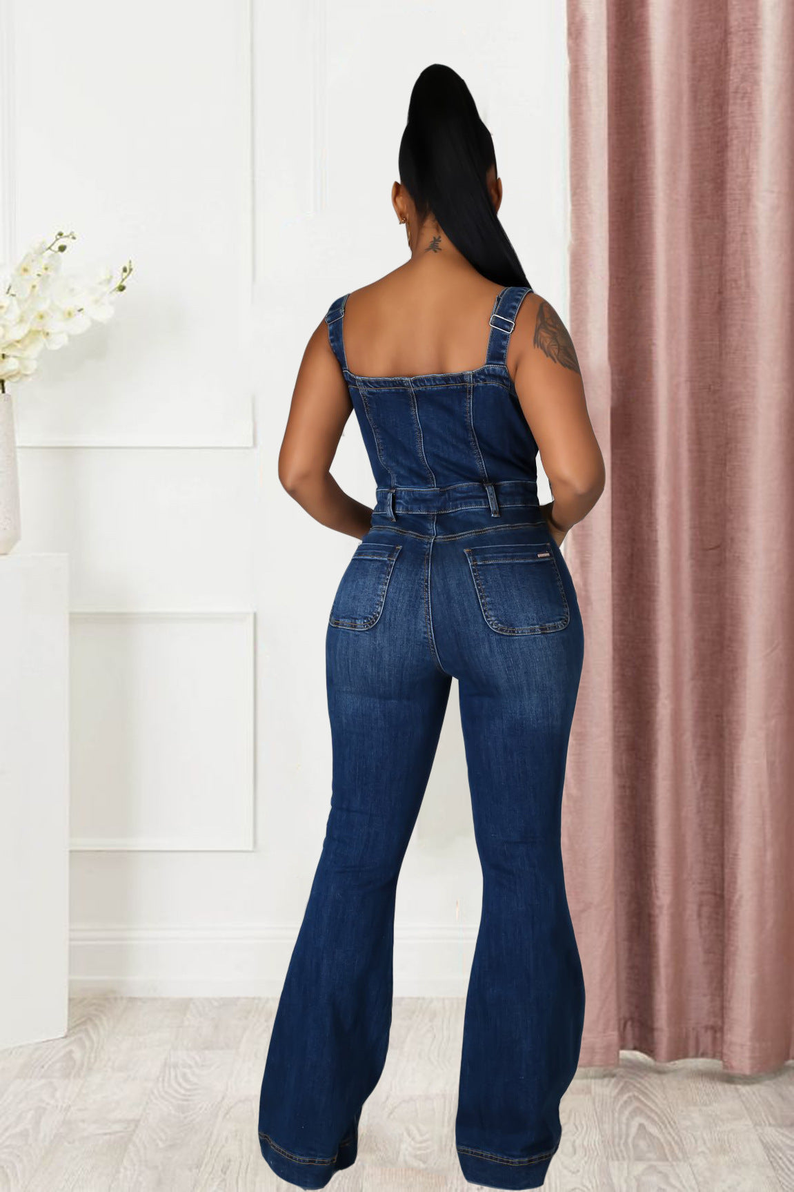 Platform Women Casual Sexy Strap Denim Jumpsuit Wide Leg Pants