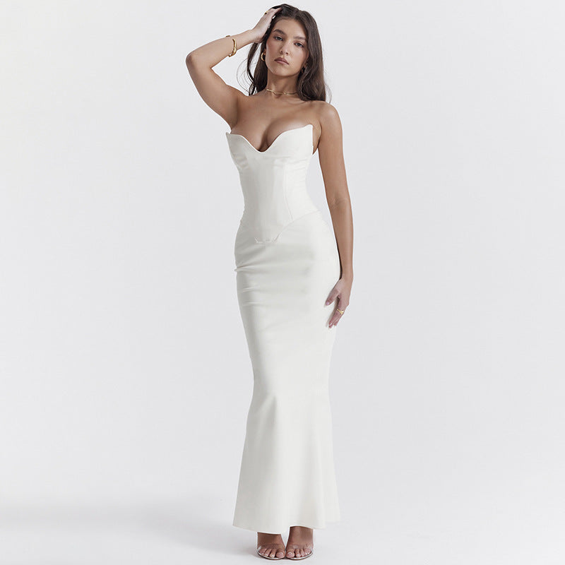 Summer Elegant Sexy Slim Fit Boning Corset Tube Top Fishtail Dress