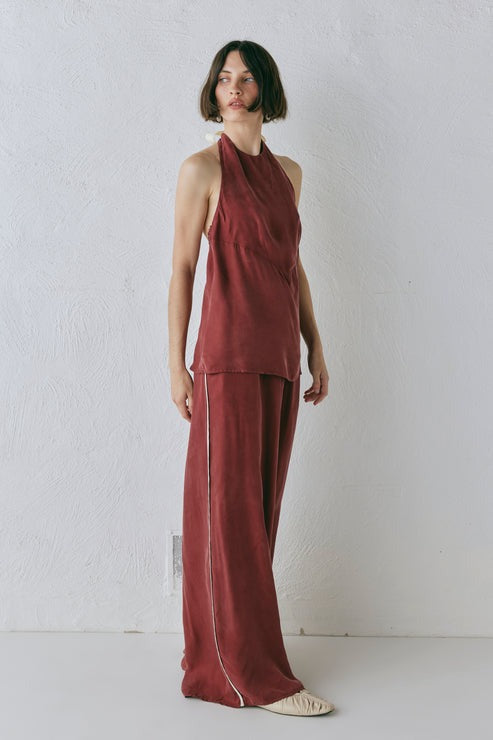 Women Clothing Sleeveless round Neck Solid Color Wide Leg Pants Office Work Pant