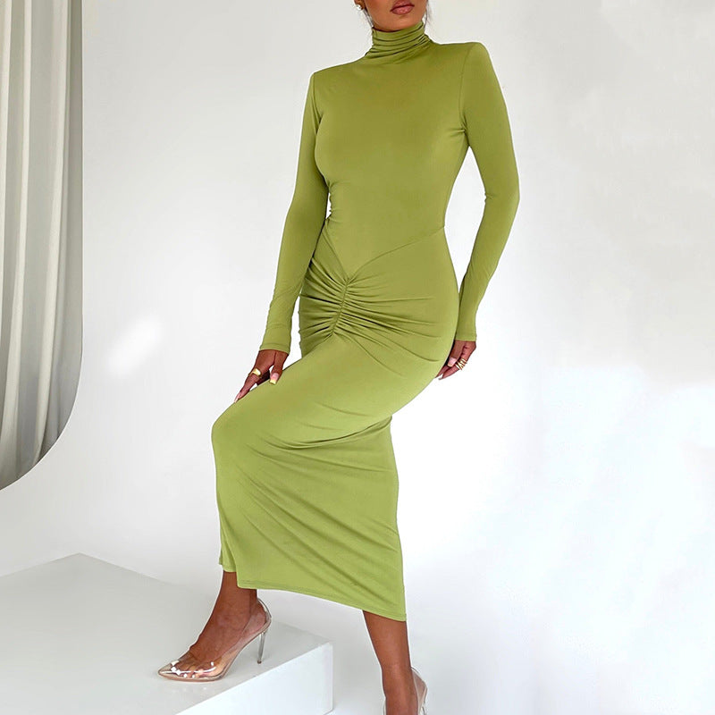 High Collar Long Sleeves Sexy Elegant Bodycon Maxi Dress